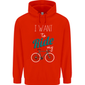 I Want to Ride My Bike Cycling Cyclist Childrens Kids Hoodie Bright Red