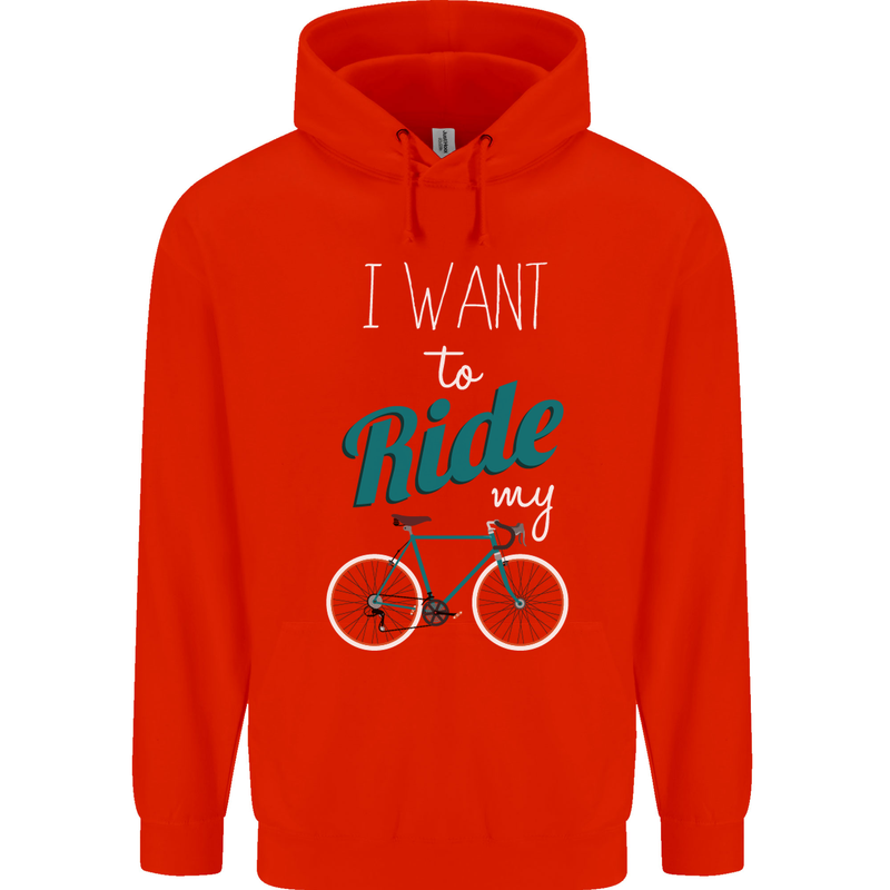 I Want to Ride My Bike Cycling Cyclist Childrens Kids Hoodie Bright Red