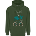 I Want to Ride My Bike Cycling Cyclist Childrens Kids Hoodie Forest Green