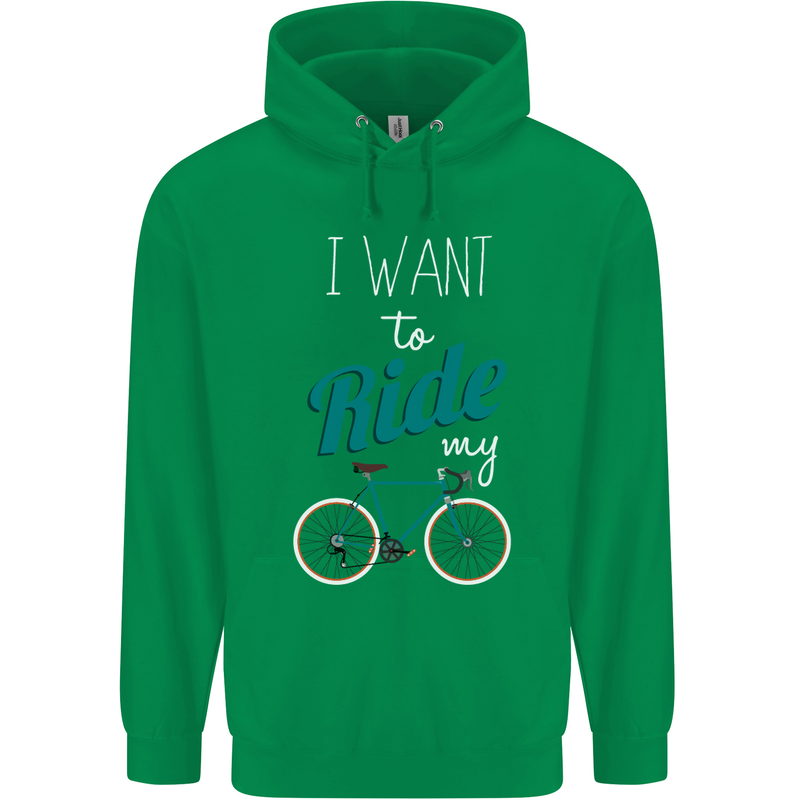 I Want to Ride My Bike Cycling Cyclist Childrens Kids Hoodie Irish Green
