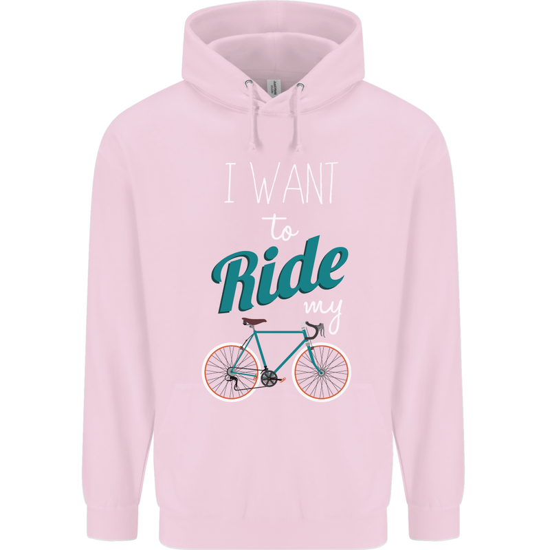 I Want to Ride My Bike Cycling Cyclist Childrens Kids Hoodie Light Pink