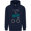 I Want to Ride My Bike Cycling Cyclist Childrens Kids Hoodie Navy Blue
