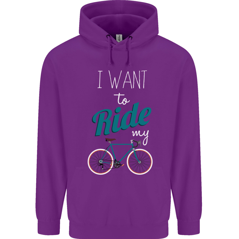I Want to Ride My Bike Cycling Cyclist Childrens Kids Hoodie Purple