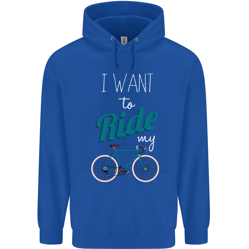 I Want to Ride My Bike Cycling Cyclist Childrens Kids Hoodie Royal Blue