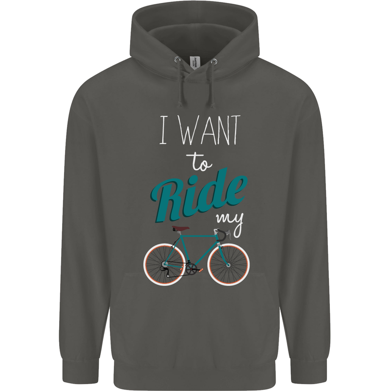 I Want to Ride My Bike Cycling Cyclist Childrens Kids Hoodie Storm Grey