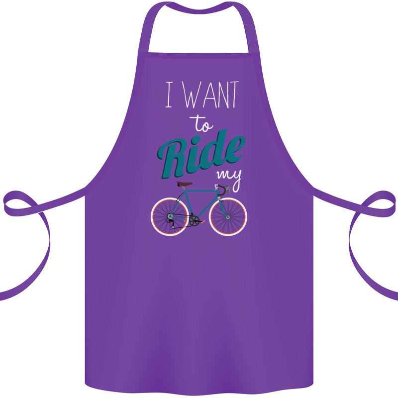 I Want to Ride My Bike Cycling Cyclist Cotton Apron 100% Organic Purple