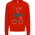 I Want to Ride My Bike Cycling Cyclist Kids Sweatshirt Jumper Bright Red