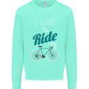 I Want to Ride My Bike Cycling Cyclist Kids Sweatshirt Jumper Peppermint