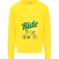 I Want to Ride My Bike Cycling Cyclist Kids Sweatshirt Jumper Yellow