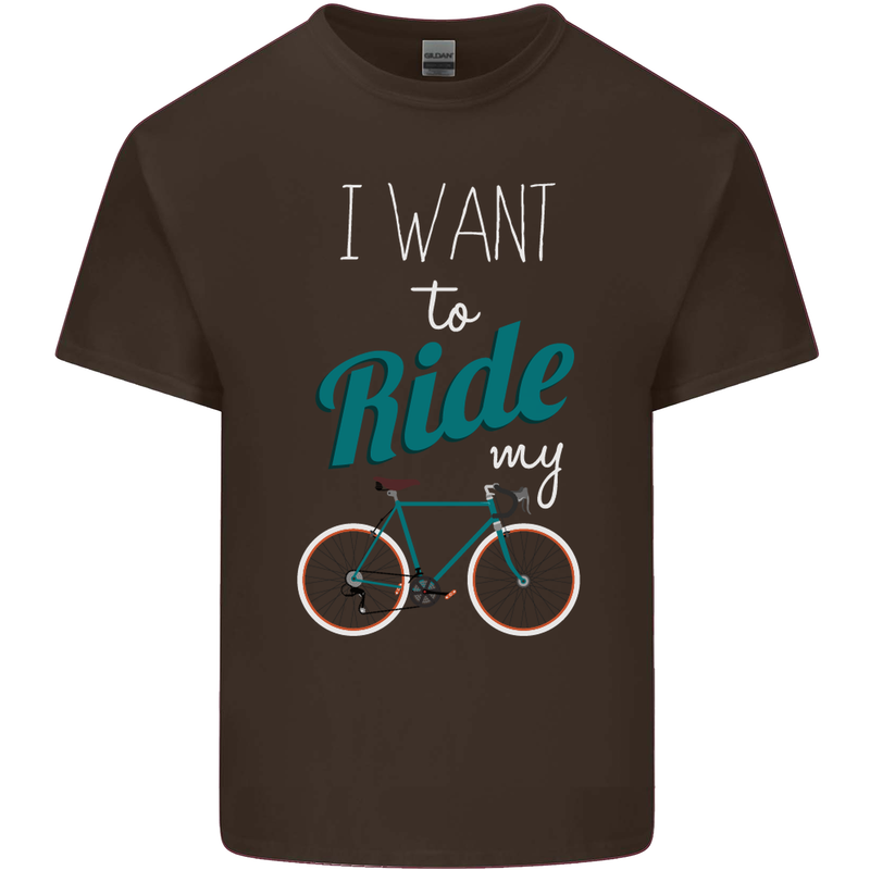 I Want to Ride My Bike Cycling Cyclist Kids T-Shirt Childrens Chocolate