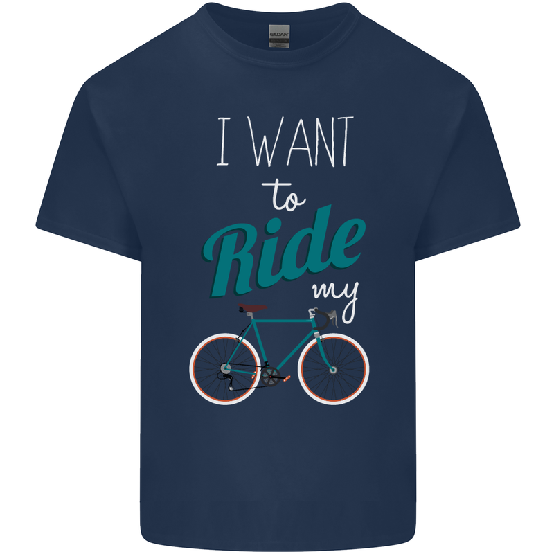 I Want to Ride My Bike Cycling Cyclist Kids T-Shirt Childrens Navy Blue