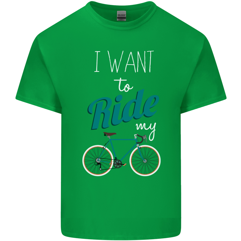 I Want to Ride My Bike Cycling Cyclist Mens Cotton T-Shirt Tee Top Irish Green