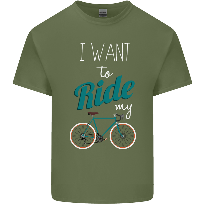 I Want to Ride My Bike Cycling Cyclist Mens Cotton T-Shirt Tee Top Military Green