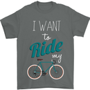 I Want to Ride My Bike Cycling Cyclist Mens T-Shirt Cotton Gildan Charcoal