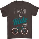 I Want to Ride My Bike Cycling Cyclist Mens T-Shirt Cotton Gildan Dark Chocolate