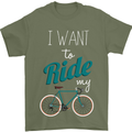 I Want to Ride My Bike Cycling Cyclist Mens T-Shirt Cotton Gildan Military Green