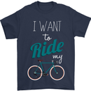 I Want to Ride My Bike Cycling Cyclist Mens T-Shirt Cotton Gildan Navy Blue