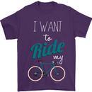 I Want to Ride My Bike Cycling Cyclist Mens T-Shirt Cotton Gildan Purple