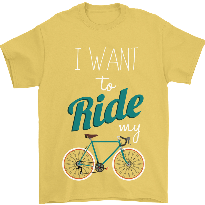 I Want to Ride My Bike Cycling Cyclist Mens T-Shirt Cotton Gildan Yellow
