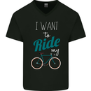 I Want to Ride My Bike Cycling Cyclist Mens V-Neck Cotton T-Shirt Black