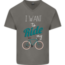 I Want to Ride My Bike Cycling Cyclist Mens V-Neck Cotton T-Shirt Charcoal