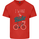 I Want to Ride My Bike Cycling Cyclist Mens V-Neck Cotton T-Shirt Red