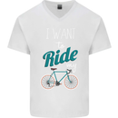 I Want to Ride My Bike Cycling Cyclist Mens V-Neck Cotton T-Shirt White