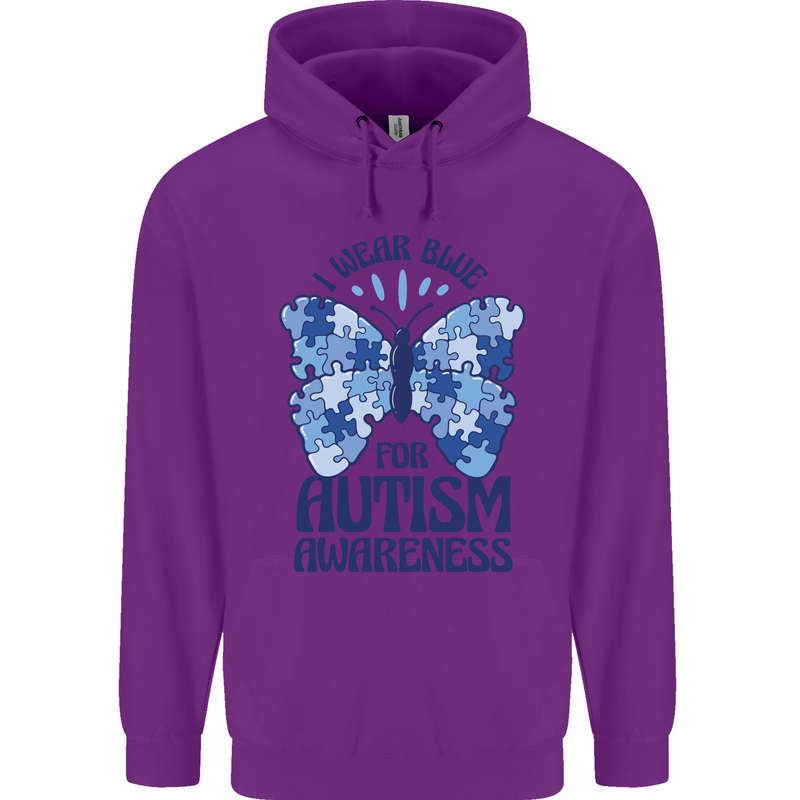 I Wear Blue For Autism Butterfly Autistic Childrens Kids Hoodie Purple