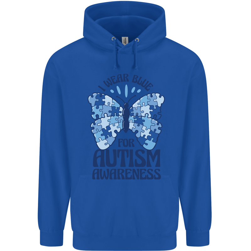I Wear Blue For Autism Butterfly Autistic Childrens Kids Hoodie Royal Blue