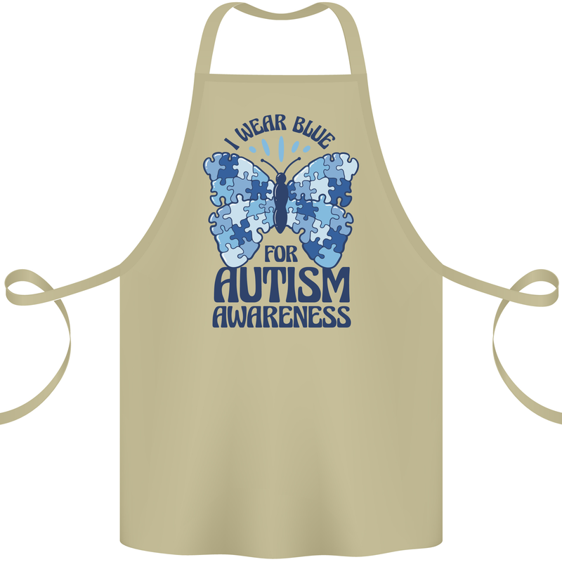 I Wear Blue For Autism Butterfly Autistic Cotton Apron 100% Organic Khaki