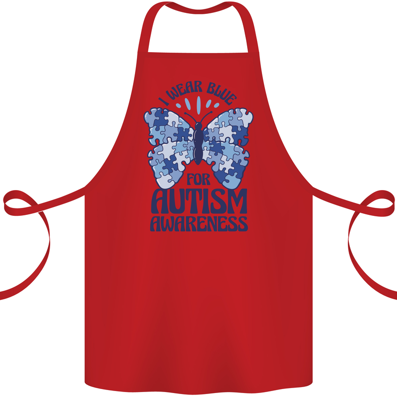 I Wear Blue For Autism Butterfly Autistic Cotton Apron 100% Organic Red