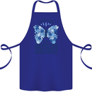 I Wear Blue For Autism Butterfly Autistic Cotton Apron 100% Organic Royal Blue