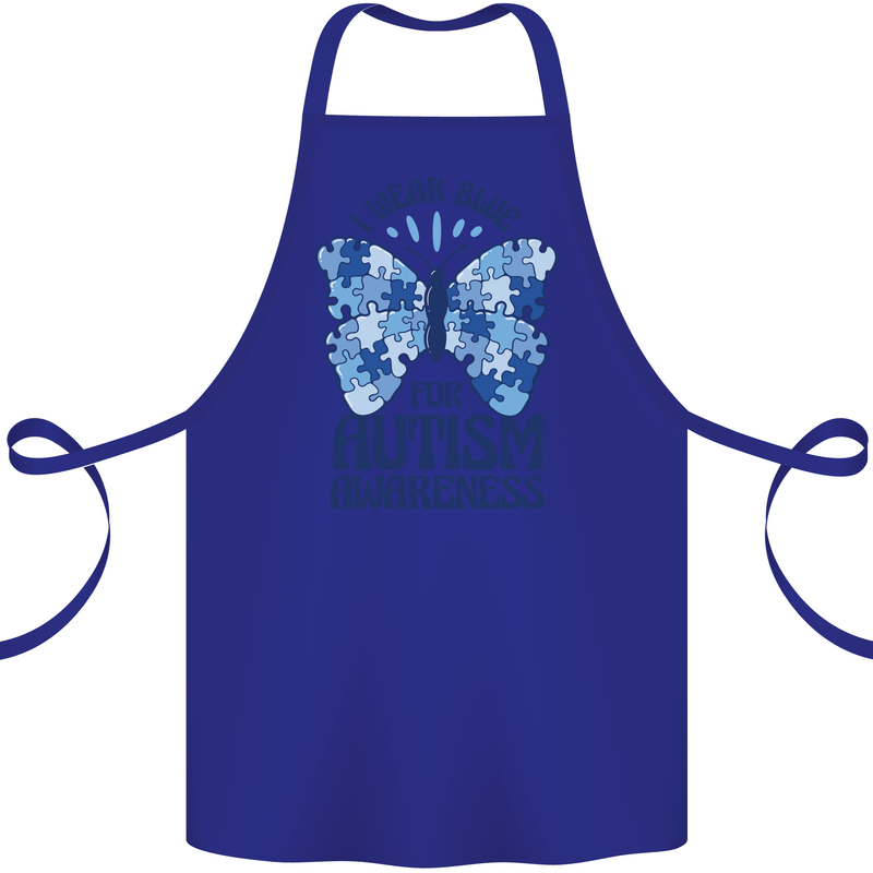 I Wear Blue For Autism Butterfly Autistic Cotton Apron 100% Organic Royal Blue