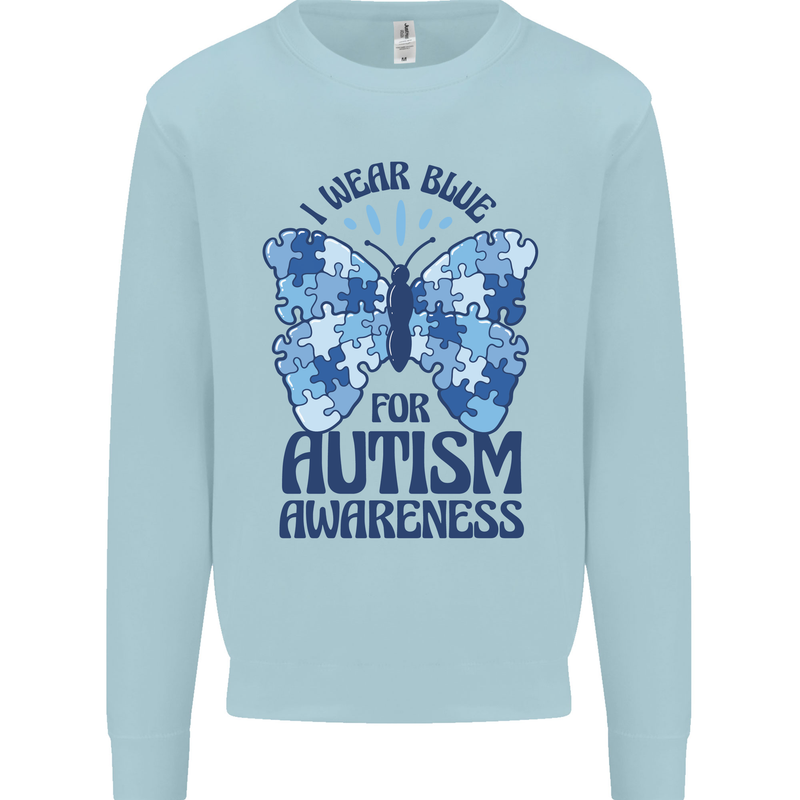 I Wear Blue For Autism Butterfly Autistic Kids Sweatshirt Jumper Light Blue