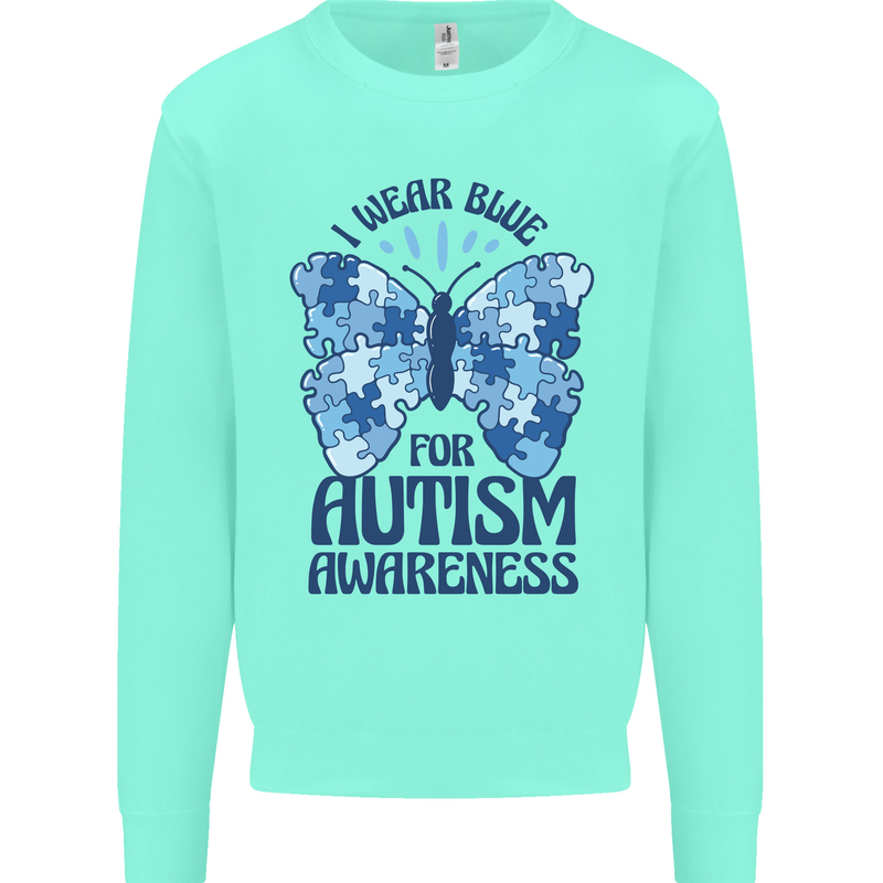 I Wear Blue For Autism Butterfly Autistic Kids Sweatshirt Jumper Peppermint