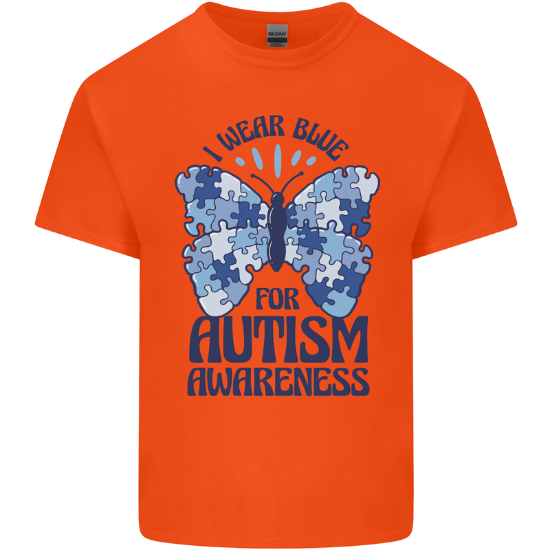 I Wear Blue For Autism Butterfly Autistic Kids T-Shirt Childrens Orange