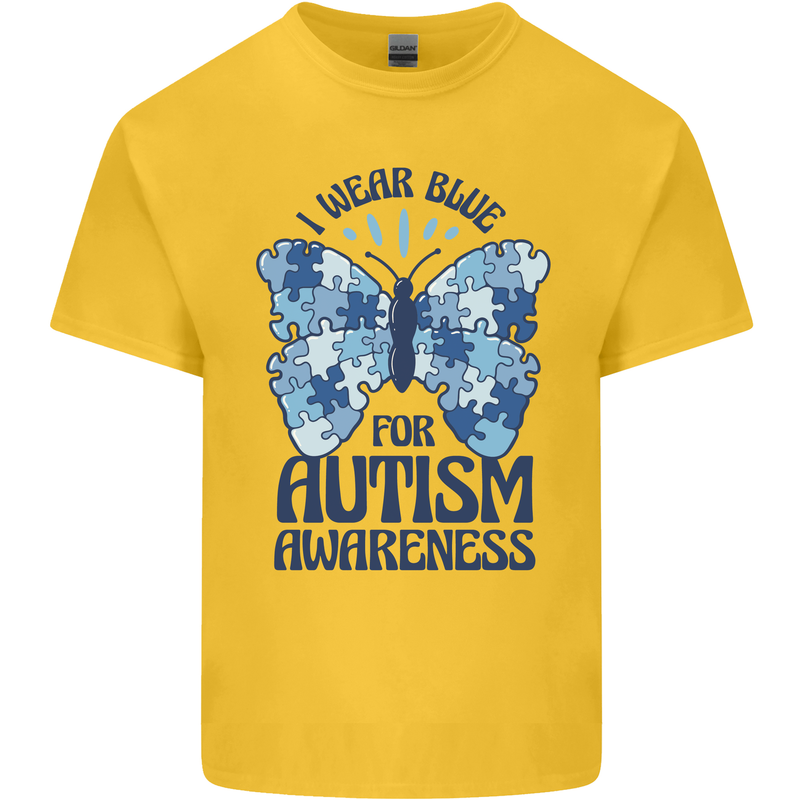 I Wear Blue For Autism Butterfly Autistic Kids T-Shirt Childrens Yellow