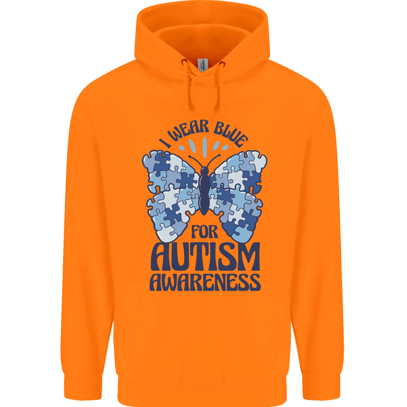 I Wear Blue For Autism Butterfly Autistic Mens 80% Cotton Hoodie Orange