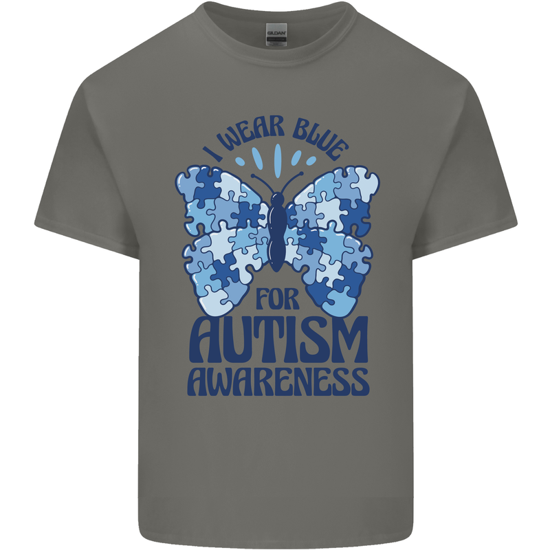I Wear Blue For Autism Butterfly Autistic Mens Cotton T-Shirt Tee Top Charcoal