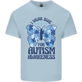 I Wear Blue For Autism Butterfly Autistic Mens Cotton T-Shirt Tee Top Light Blue