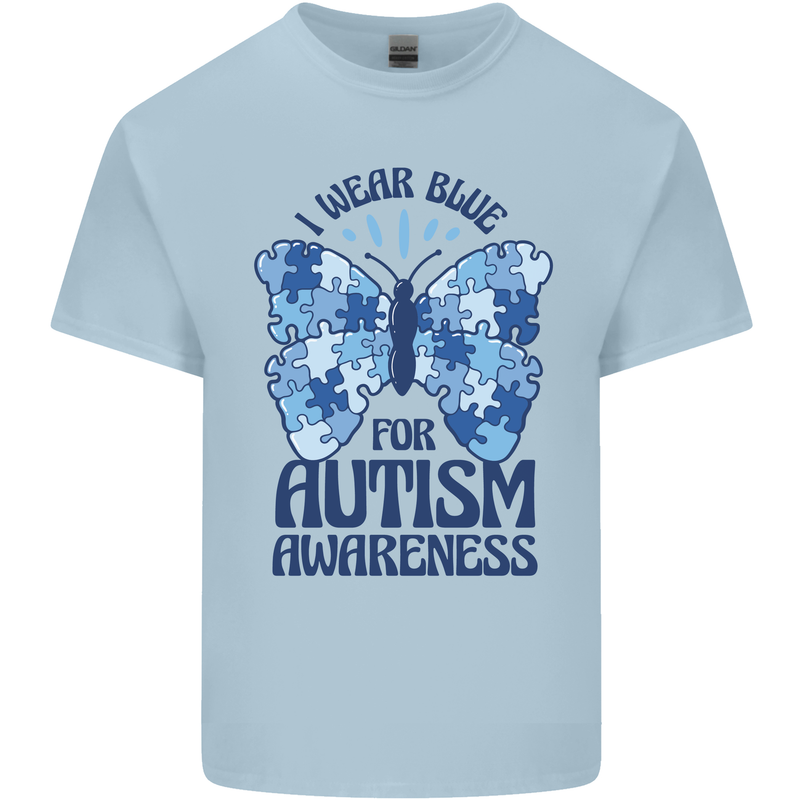 I Wear Blue For Autism Butterfly Autistic Mens Cotton T-Shirt Tee Top Light Blue