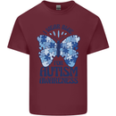 I Wear Blue For Autism Butterfly Autistic Mens Cotton T-Shirt Tee Top Maroon