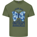 I Wear Blue For Autism Butterfly Autistic Mens Cotton T-Shirt Tee Top Military Green
