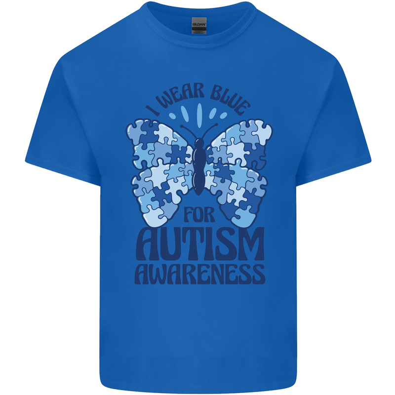 I Wear Blue For Autism Butterfly Autistic Mens Cotton T-Shirt Tee Top Royal Blue