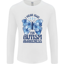 I Wear Blue For Autism Butterfly Autistic Mens Long Sleeve T-Shirt White