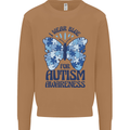 I Wear Blue For Autism Butterfly Autistic Mens Sweatshirt Jumper Caramel Latte