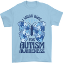 I Wear Blue For Autism Butterfly Autistic Mens T-Shirt 100% Cotton Light Blue