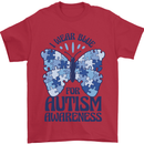 I Wear Blue For Autism Butterfly Autistic Mens T-Shirt 100% Cotton Red