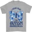 I Wear Blue For Autism Butterfly Autistic Mens T-Shirt 100% Cotton Sports Grey