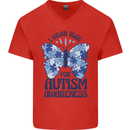 I Wear Blue For Autism Butterfly Autistic Mens V-Neck Cotton T-Shirt Red